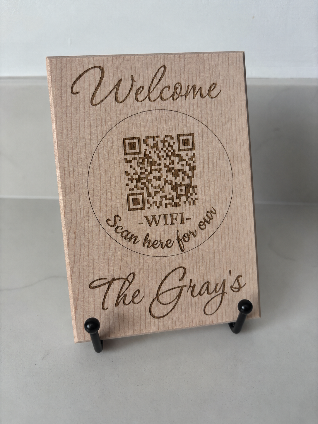 Solid Wood WiFi QR Code Plaques - Maple/Oak