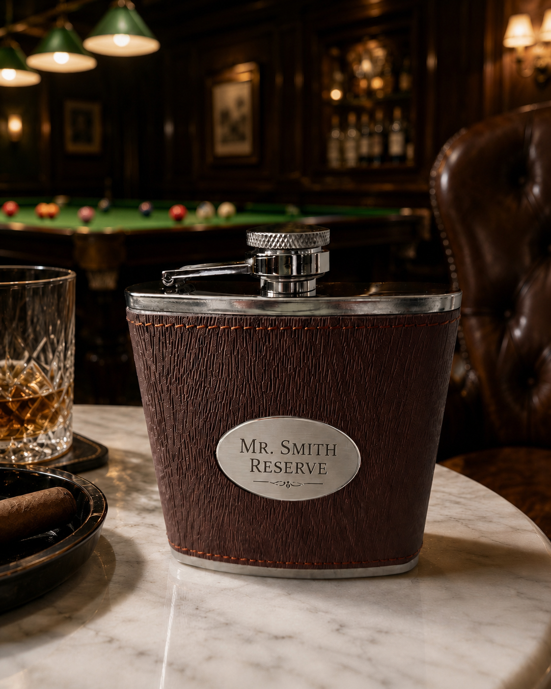Personalised 6oz Dark Wood Oval Plate Hip Flasks