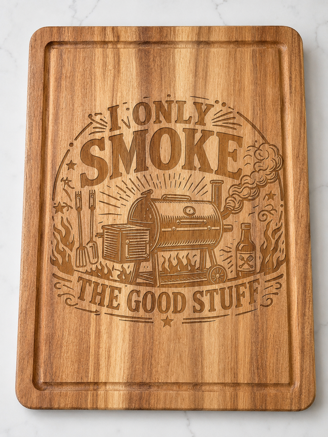'I Only Smoke the Good Stuff' Engraved Acacia BBQ Serving Board Gift