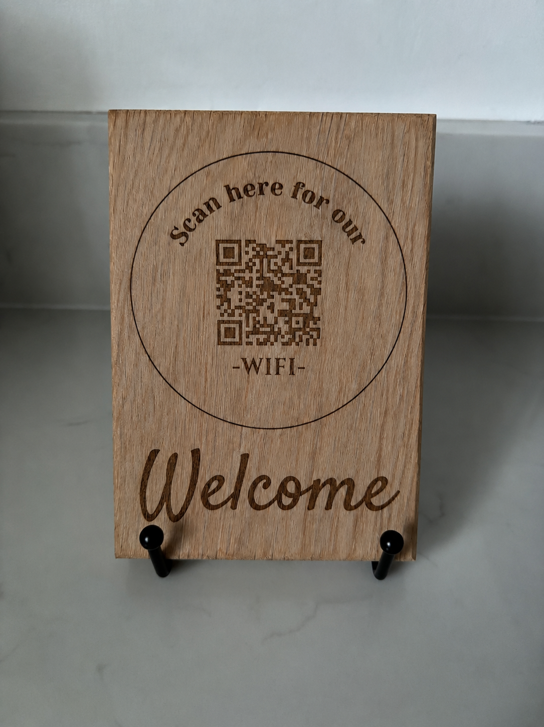 Solid Oak WiFi QR Code Plaques