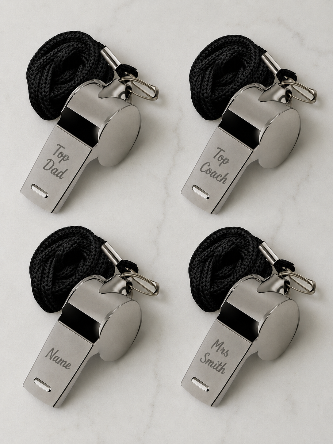 Personalised Stainless Steel Sports Whistle with Lanyard - Custom Logo Engraved/Personalisation