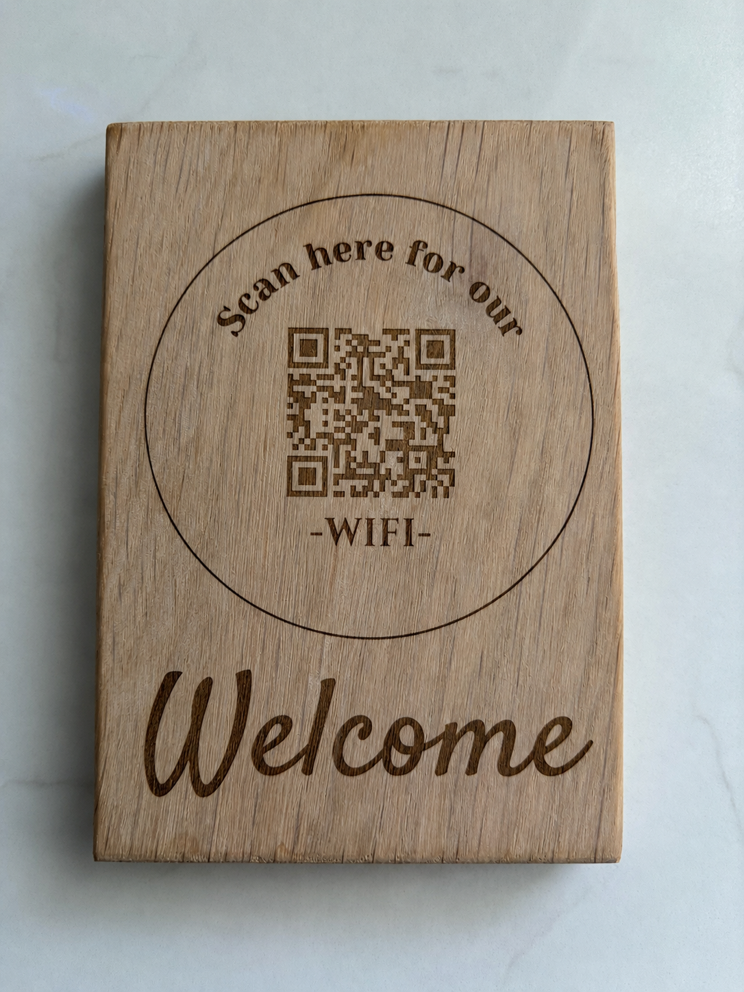 Solid Oak WiFi QR Code Plaques