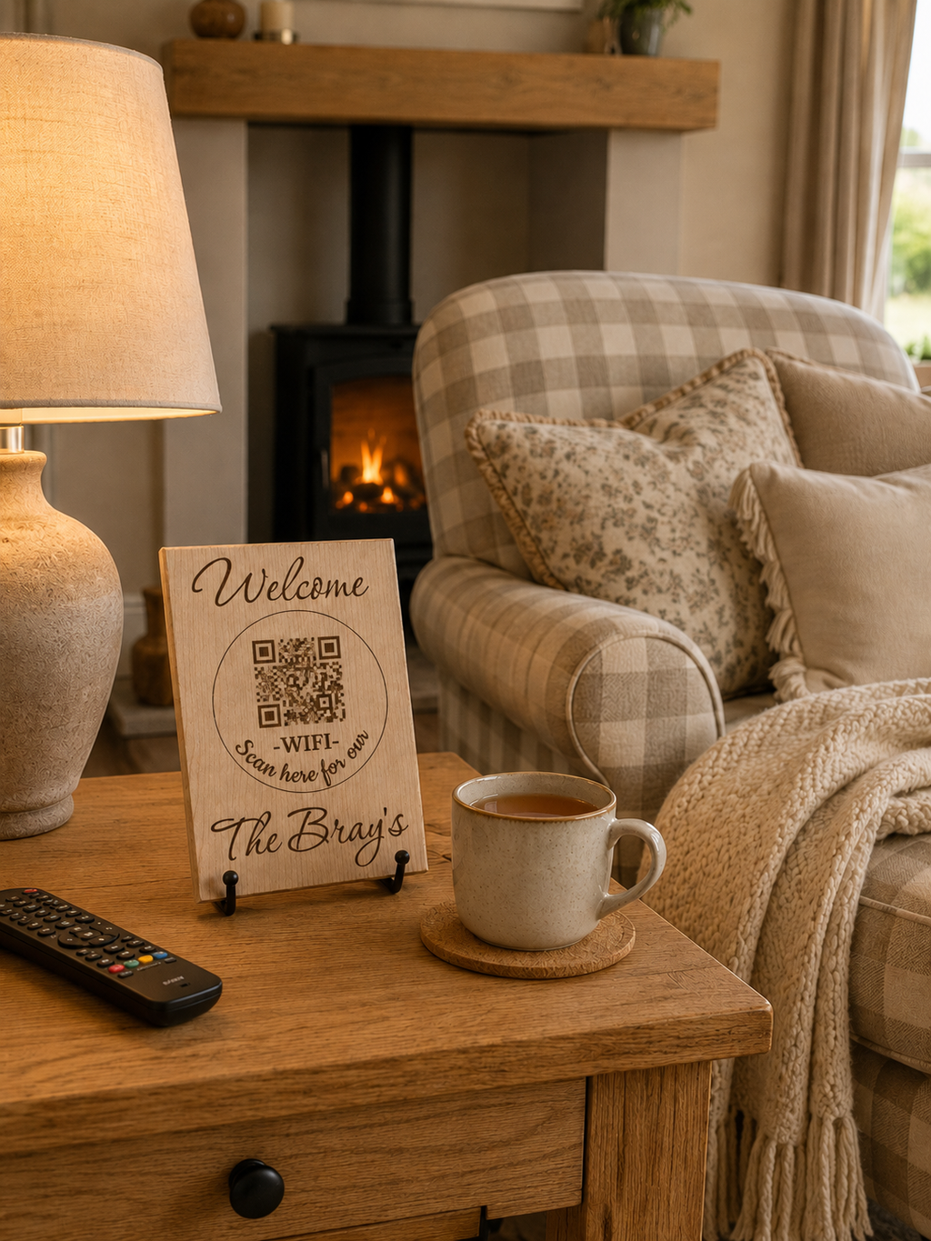 Solid Wood WiFi QR Code Plaques - Maple/Oak