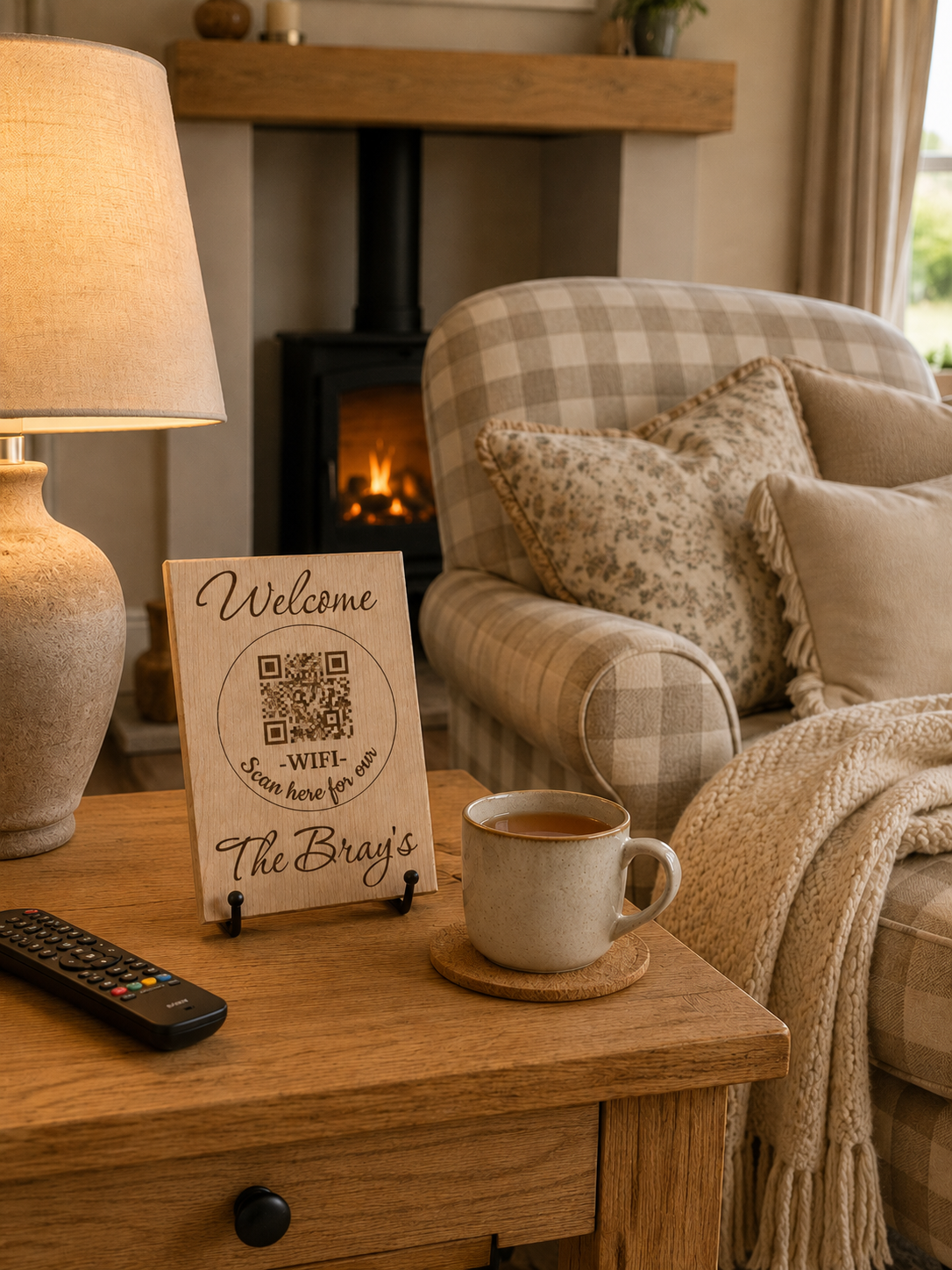 Solid Wood WiFi QR Code Plaques - Maple/Oak