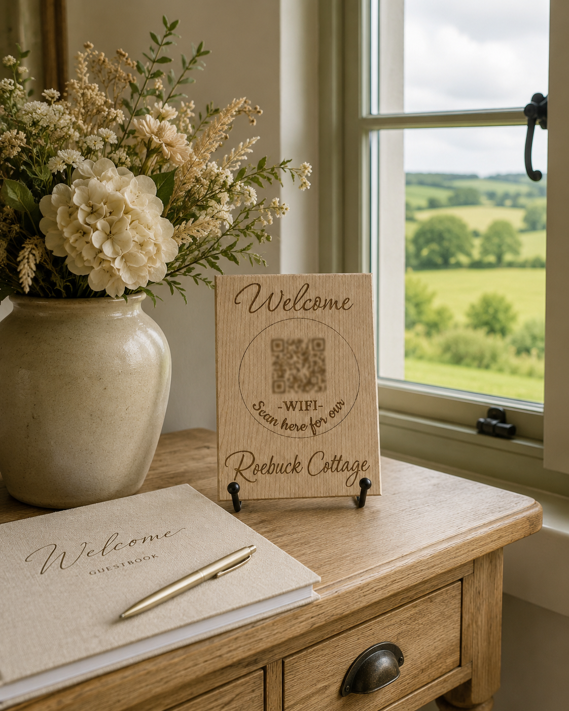 Solid Wood WiFi QR Code Plaques - Maple/Oak