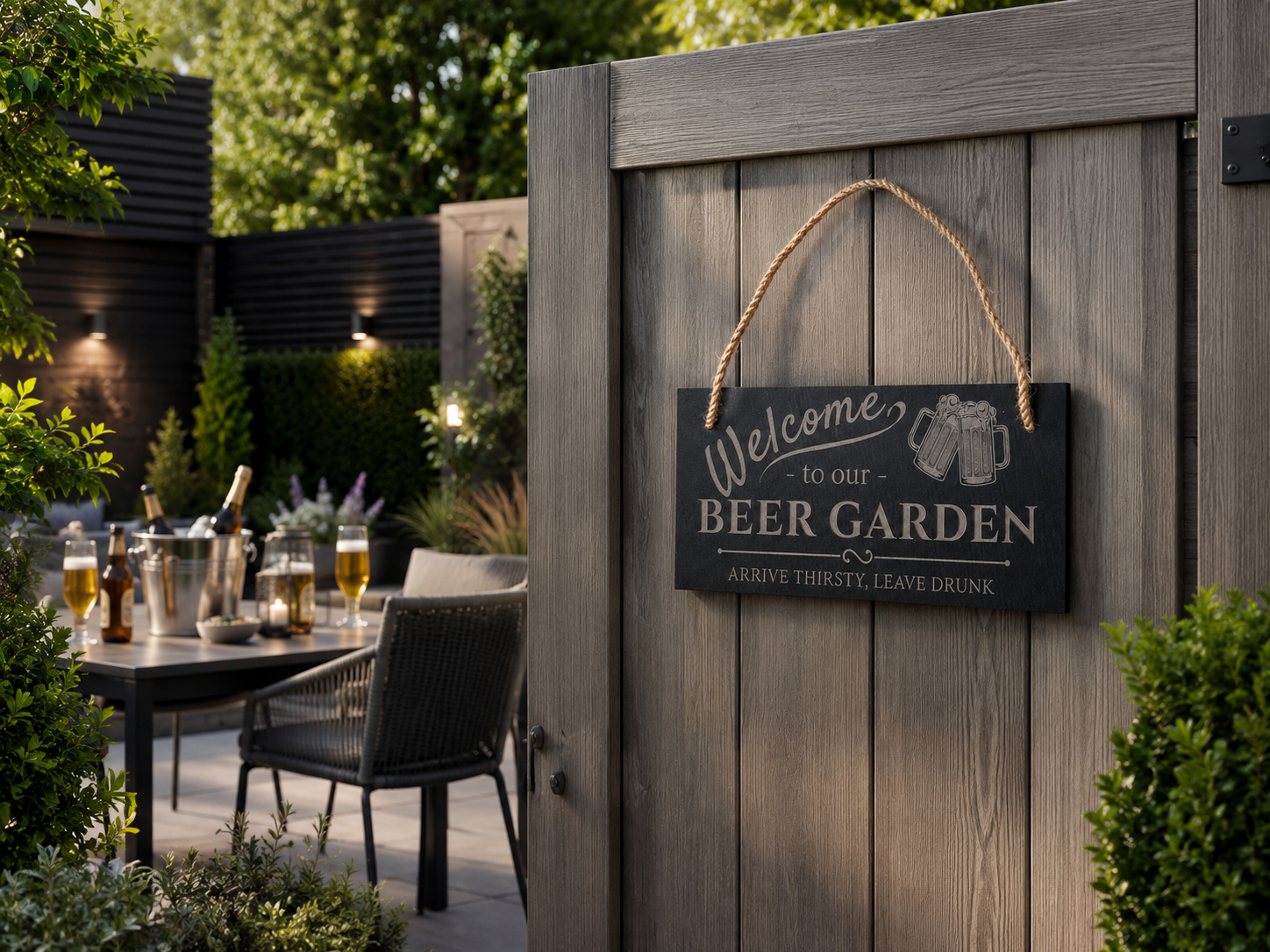 Custom Engraved/Personalised Garden Slate Sign with Hanging Rope