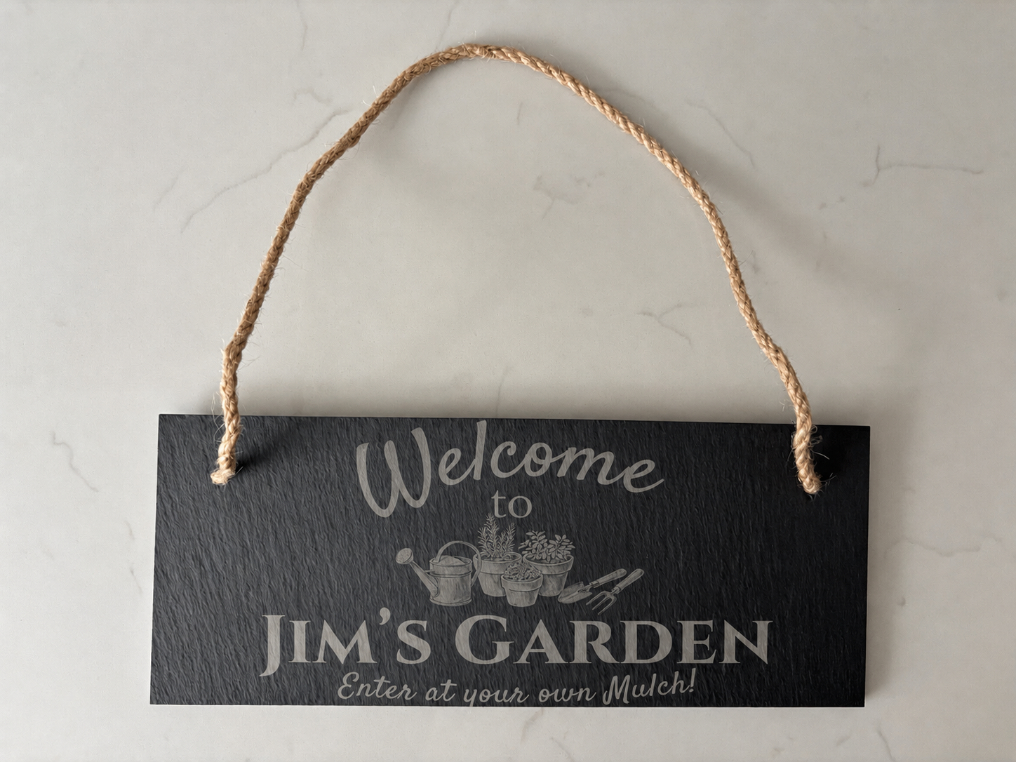 Custom Engraved/Personalised Garden Slate Sign with Hanging Rope