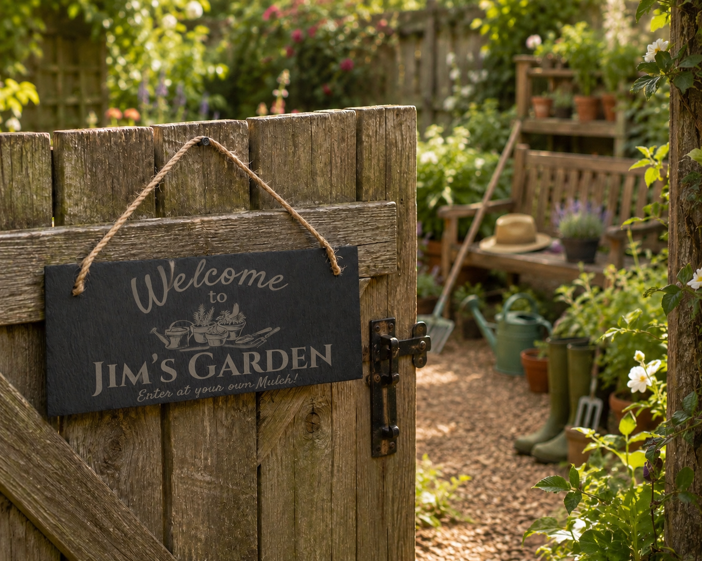 Custom Engraved/Personalised Garden Slate Sign with Hanging Rope