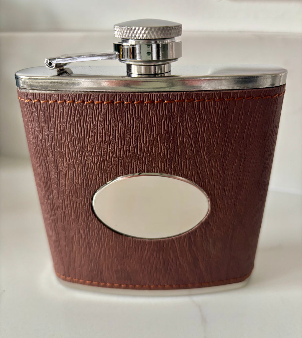 Personalised 6oz Dark Wood Oval Plate Hip Flasks